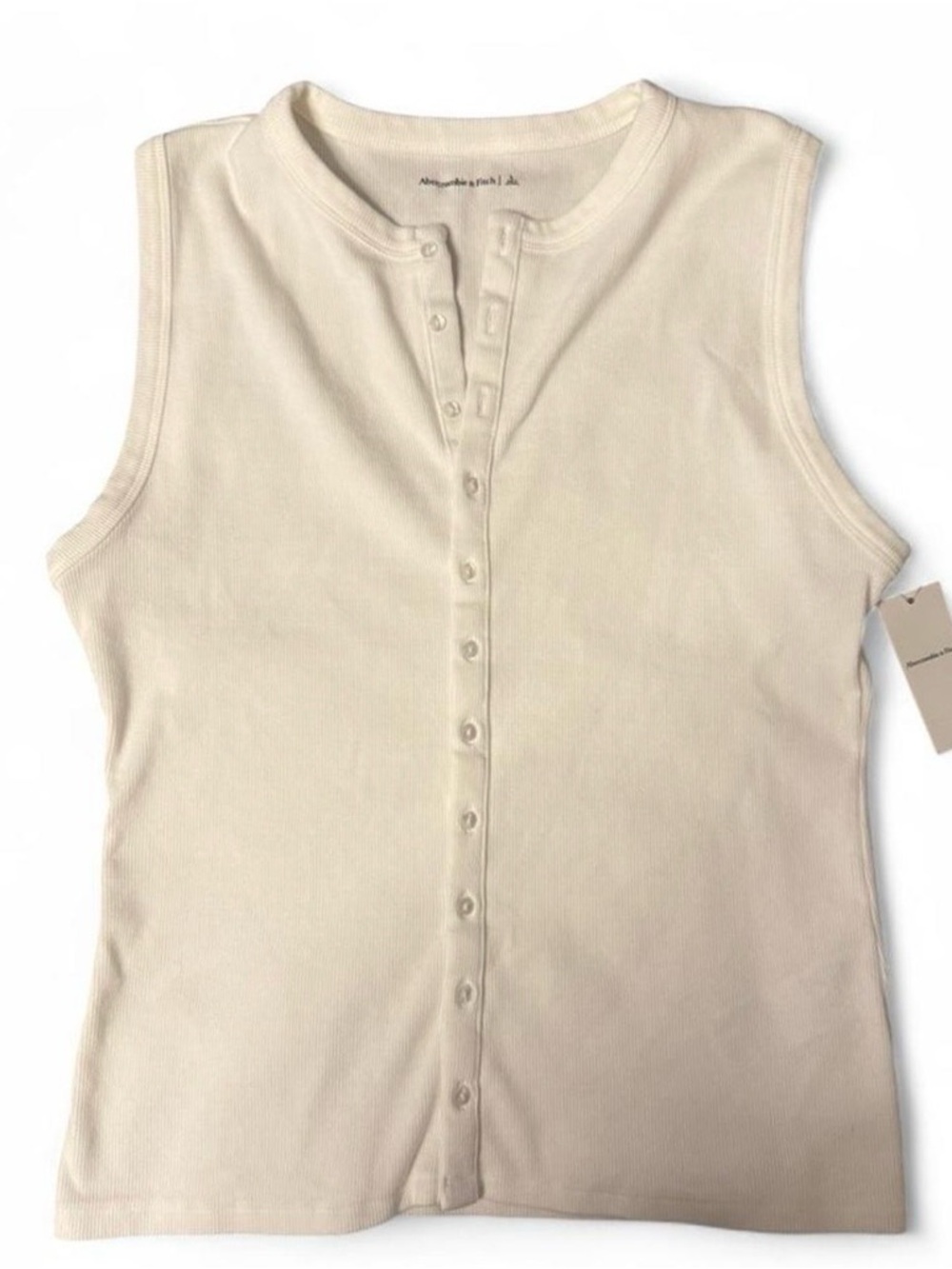 Abercrombie & Fitch Cream Ribbed Button-Front Sleeveless Top